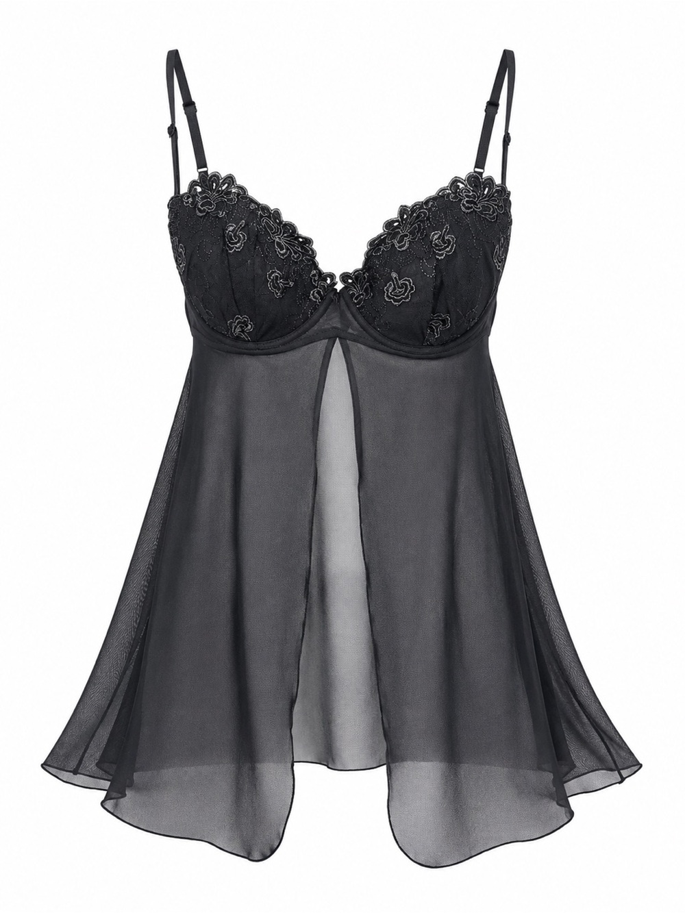 Vintage 90s Y2K Rampage Black Babydoll Lingerie Bow Sheer Dress Flowy Chemise📐L